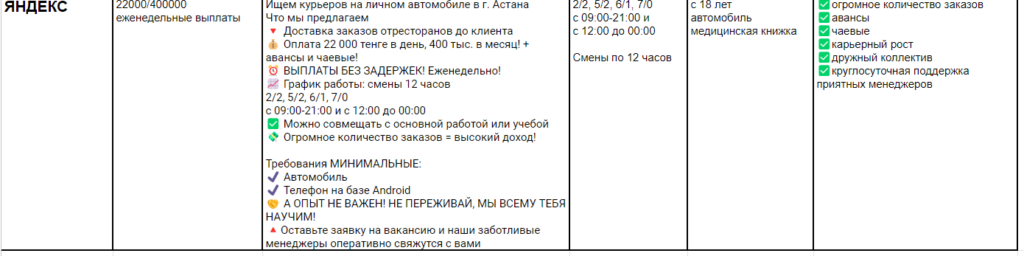 условия для устройства на работу курьером в Яндекс в Астане